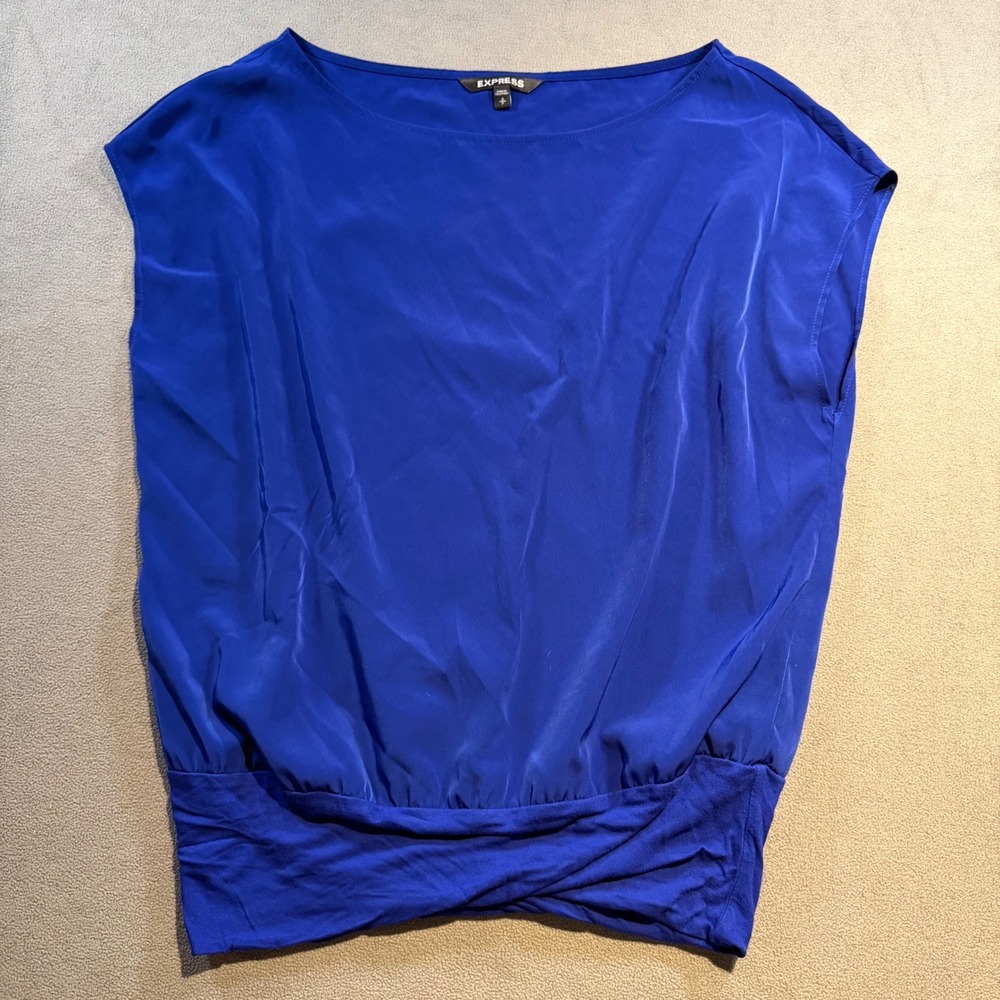 Express Womens Cobalt Blue Boat Neck Sleeveless Blouse Crossover Hem Top Size S